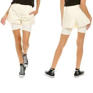 NWT WeWoreWhat Athleisure Layered Windbreaker Biker Shorts in Off White